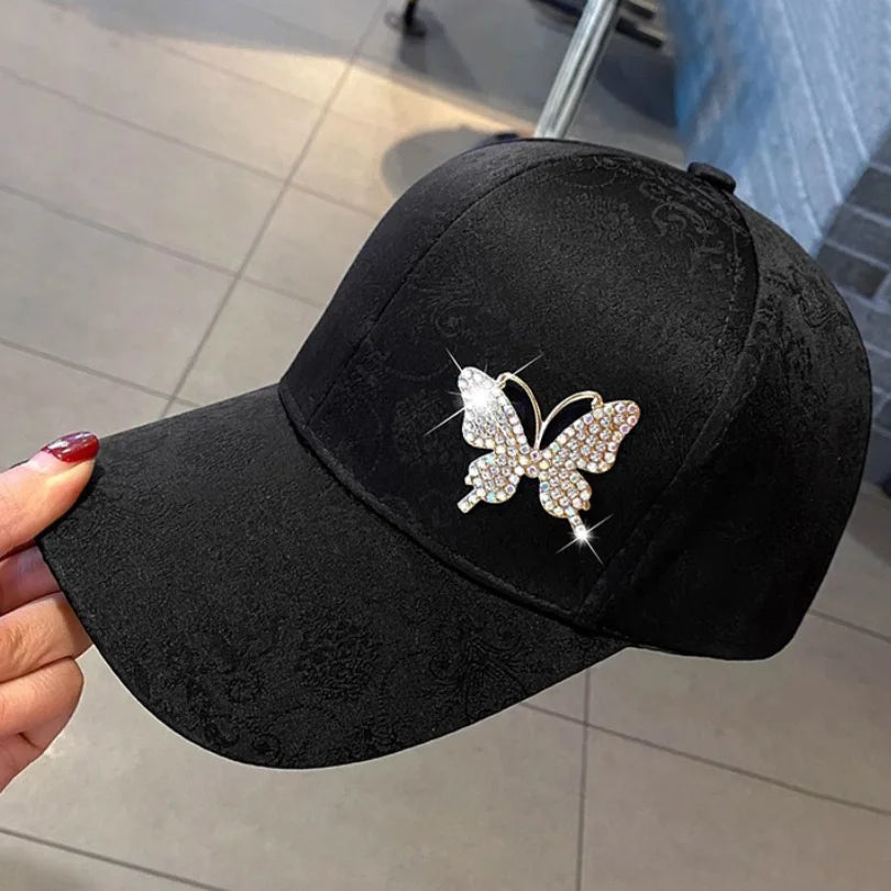 Rhinestone Butterfly Baseball Cap Women's