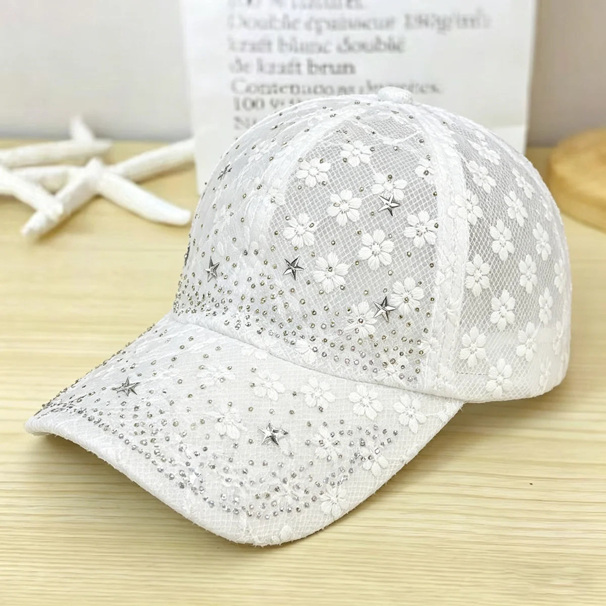 Shiny Rhinestone Lace Flower Baseball Cap