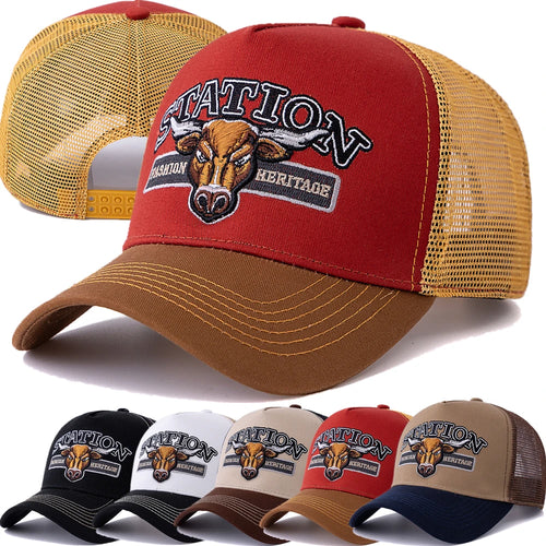Unisex Summer Breathable Mesh Trucker Hat Bulls Head Pattern Baseball Cap For Men And Women