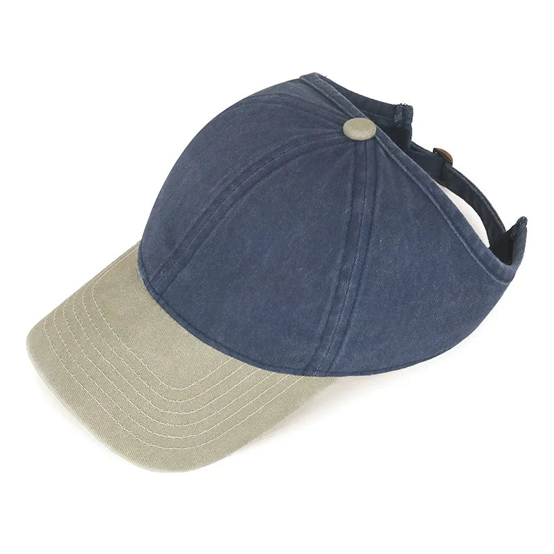 Spring And Summer New Washed Color-Blocked High Ponytail Baseball Cap