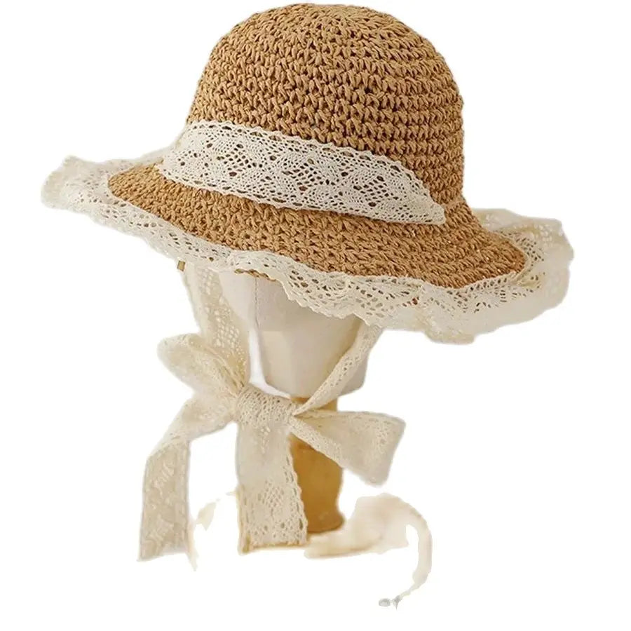 Girls Summer Straw Sun Hat Breathable Beach Fisher Cap