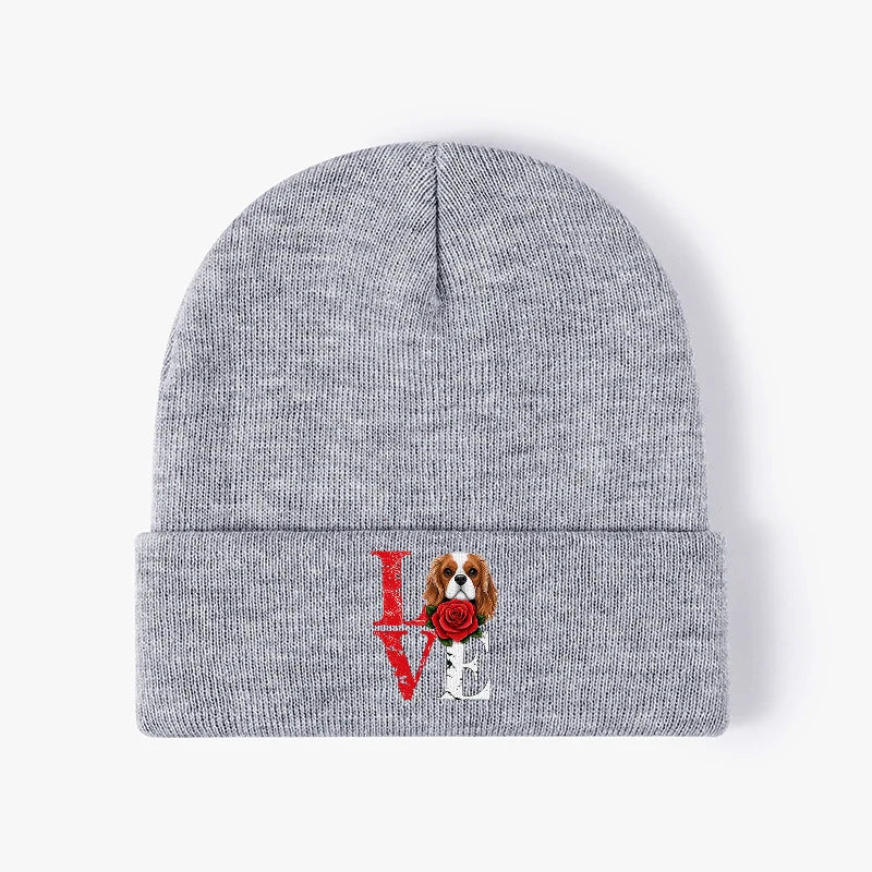 Cavalier King Charles Spaniel Rose Love Beanie Knit Winter Hat