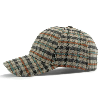Elegant Plaid Fleece Baseball Cap Thick Warm Casual British Retro