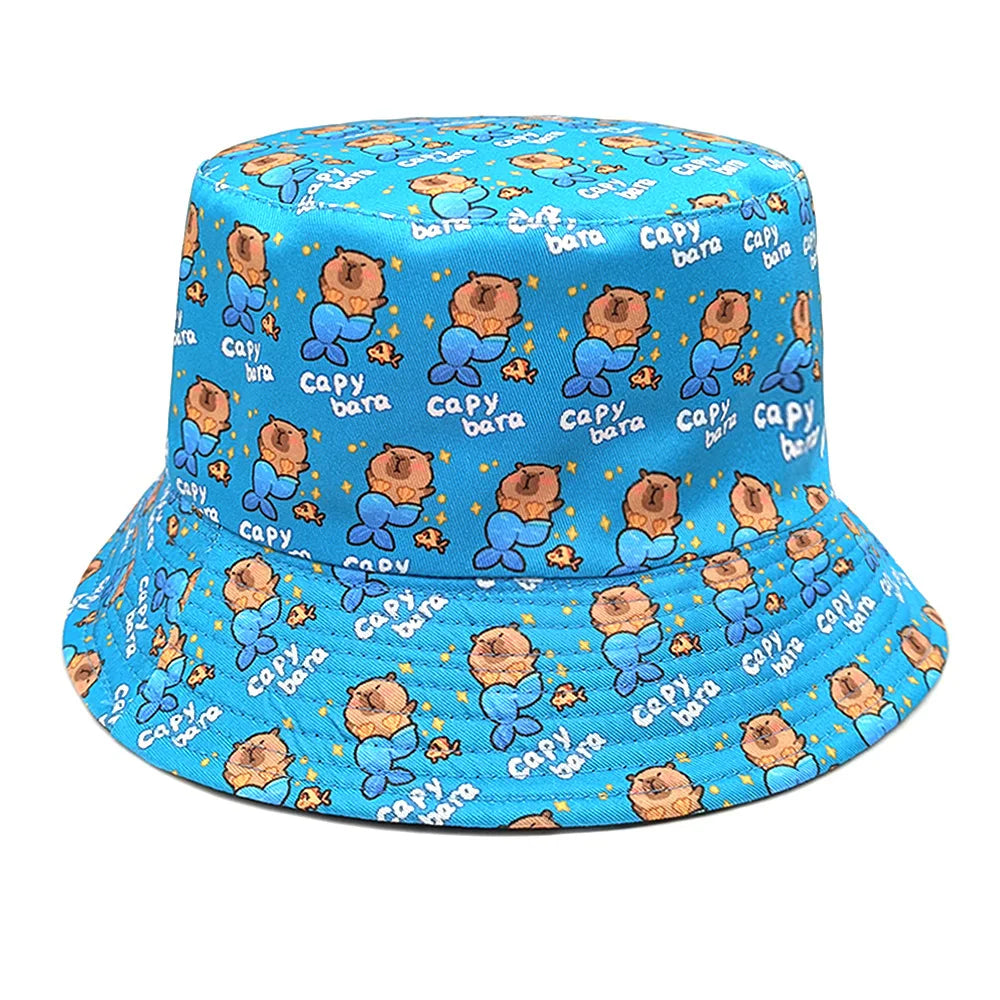 Cute Cartoon Capybara Pattern Panama Hats Summer Sunscreen Fisherman Hat Women Man