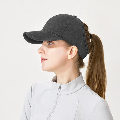 Spring And Summer New Washed Color-Blocked High Ponytail Baseball Cap