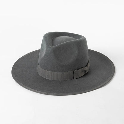 New British 100% Wool Fedoras Hat Women Retro Jazz Top Bow Felt Hat Men