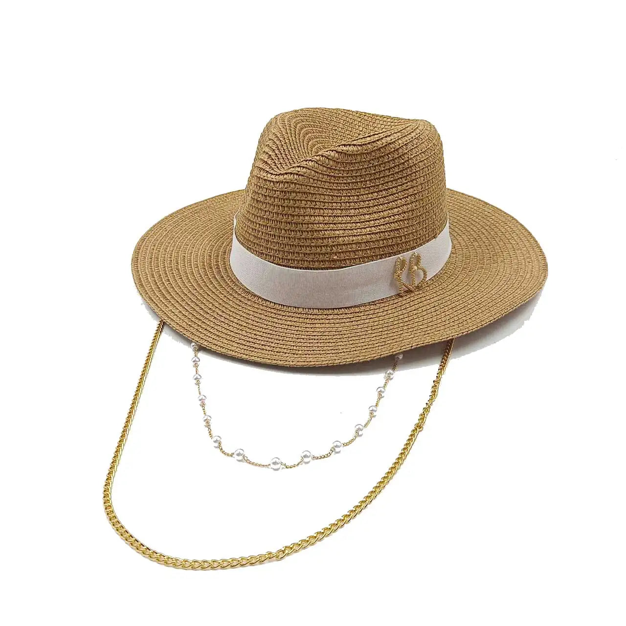 Chain Summer Straw Hat Pork Pie Hat