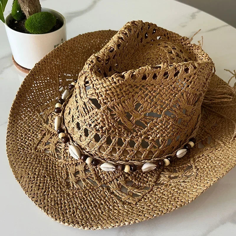 Summer Bohemian Shell Straw Hat Beach Women Men Cowboy Hats