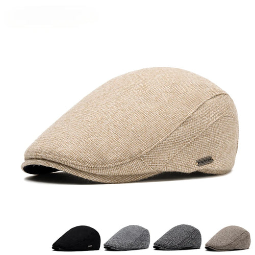 Autumn Winter Warm Fleece Beret Men's Knitted Flat Cap