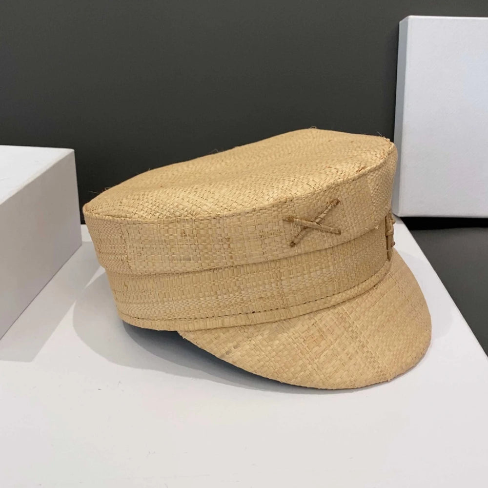 Cap Newsboy Caps Women Raffia Straw Flat Top Caps
