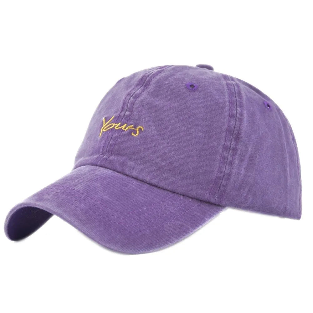 Washed Cotton Yours Letter Embroidered Cap
