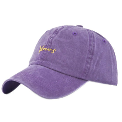 Washed Cotton Yours Letter Embroidered Cap