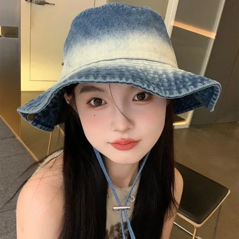 New Denim Bucket Hats Women Men