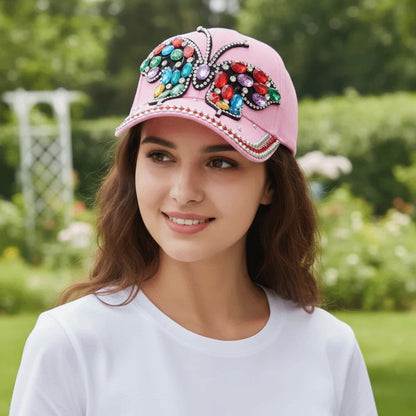 Casual Butterfly Diamond Baseball Cap Adjustable Visors