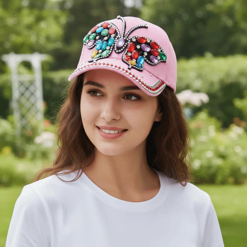 Casual Butterfly Diamond Baseball Cap Adjustable Visors