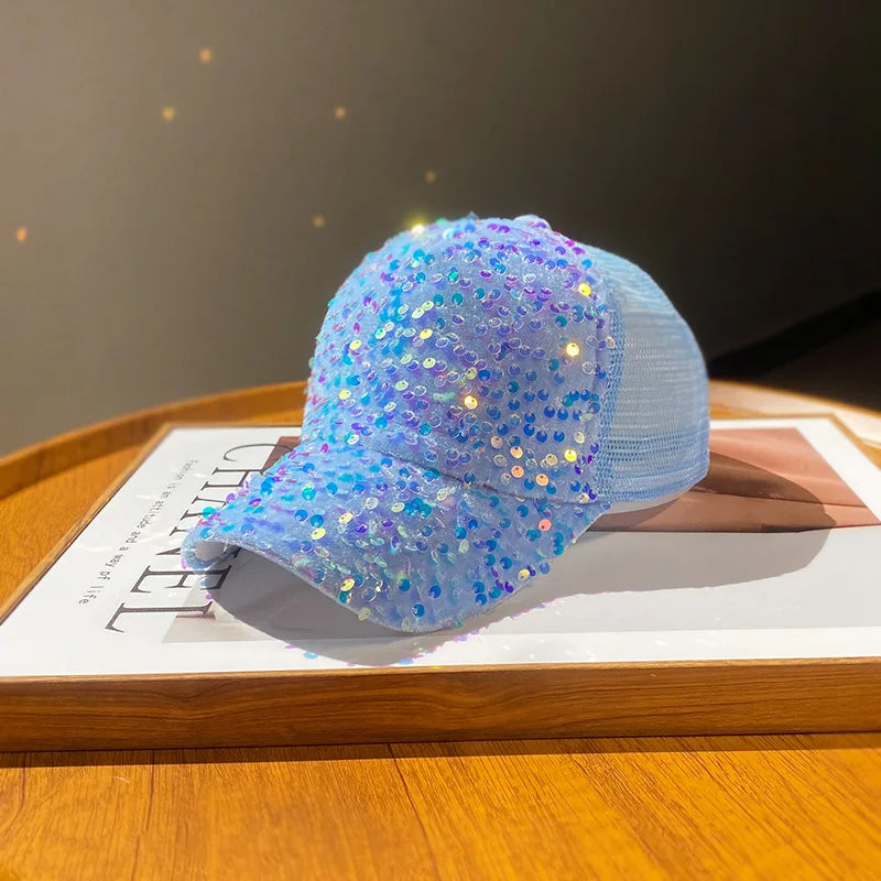 New Four Seasons Mesh Sequined Hat Female Breathable Sun Visor