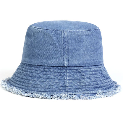 Unisex Light Board Edge Hole Denim Personality Bucket Hats
