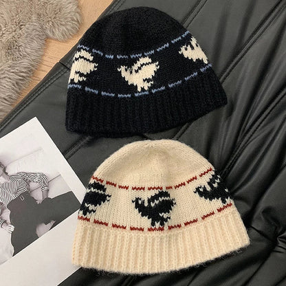 Vintage Jacquard Wool Knitting Hat For Women Autumn Winter