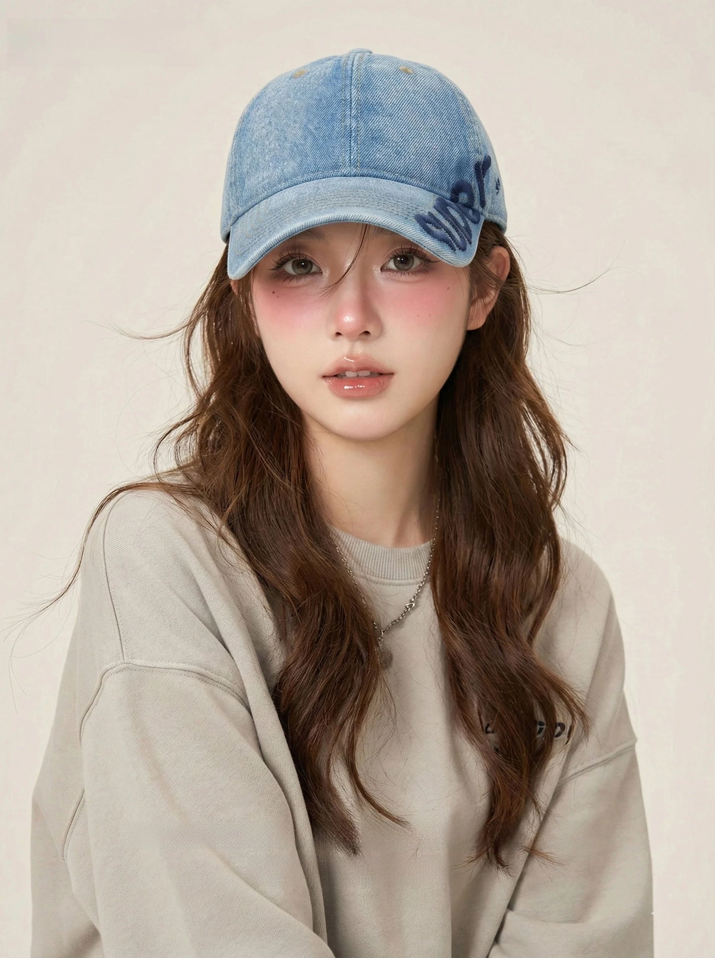 Washed Denim Baseball Cap Women's Vintage Lab Hat