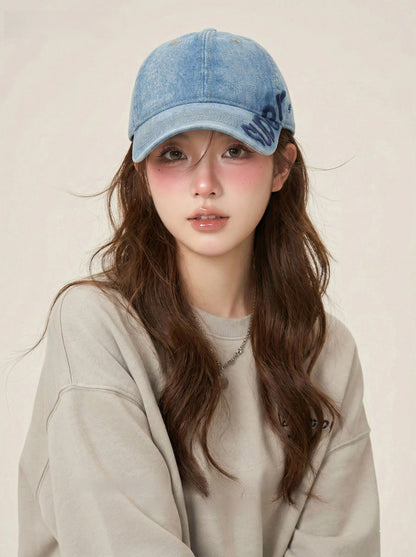 Washed Denim Baseball Cap Women's Vintage Lab Hat