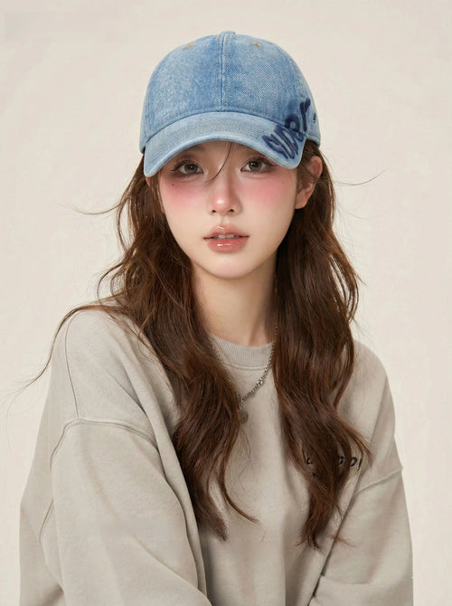 Washed Denim Baseball Cap Women's Vintage Lab Hat