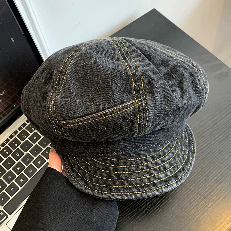 Casual Versatile Simple Literary Style Octagonal Newsboy Hat