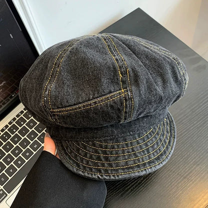 Casual Versatile Simple Literary Style Octagonal Newsboy Hat