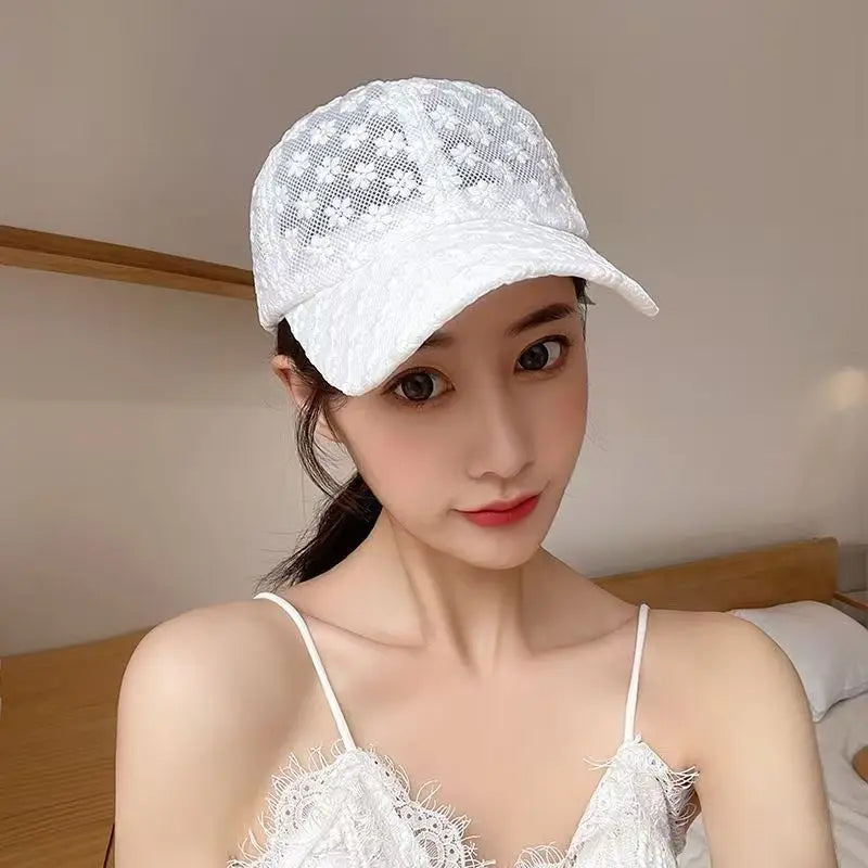Summer Thin Lace Baseball Cap, Embroidered Flower Mesh Breathable Baseball Cap