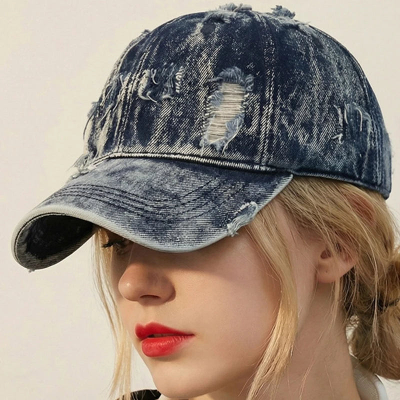 Y2K Style Cowboy Hole Washed Baseball Caps