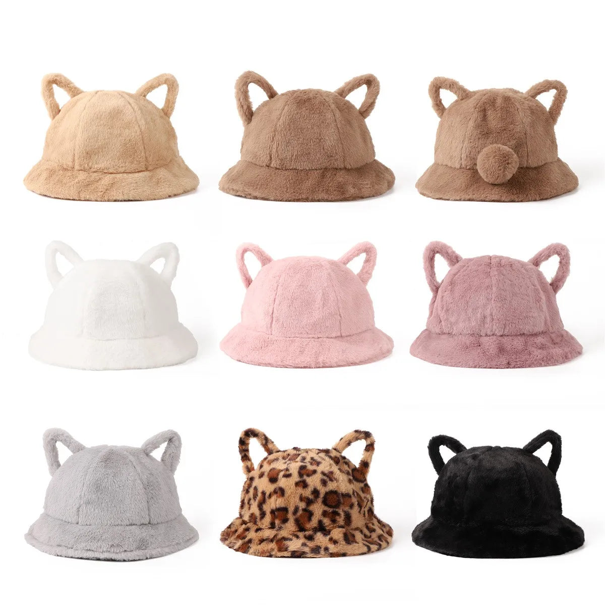 Women's Bucket Hat Winter Cute Cat Ear Plush Fisherman Cap