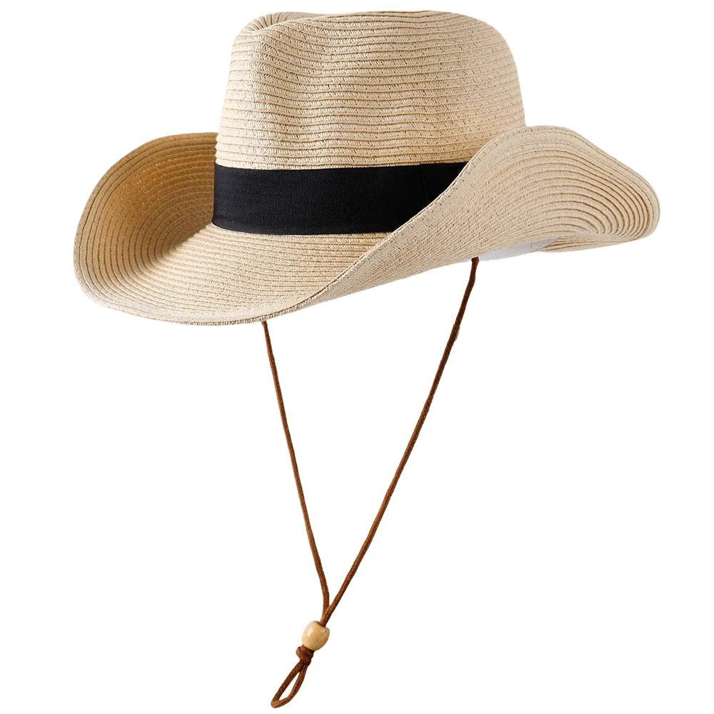 Western Straw Cowboy Hat Foldable Wide Brim Sun Cap Big Head Men Women
