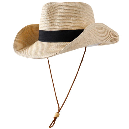 Western Straw Cowboy Hat Foldable Wide Brim Sun Cap Big Head Men Women