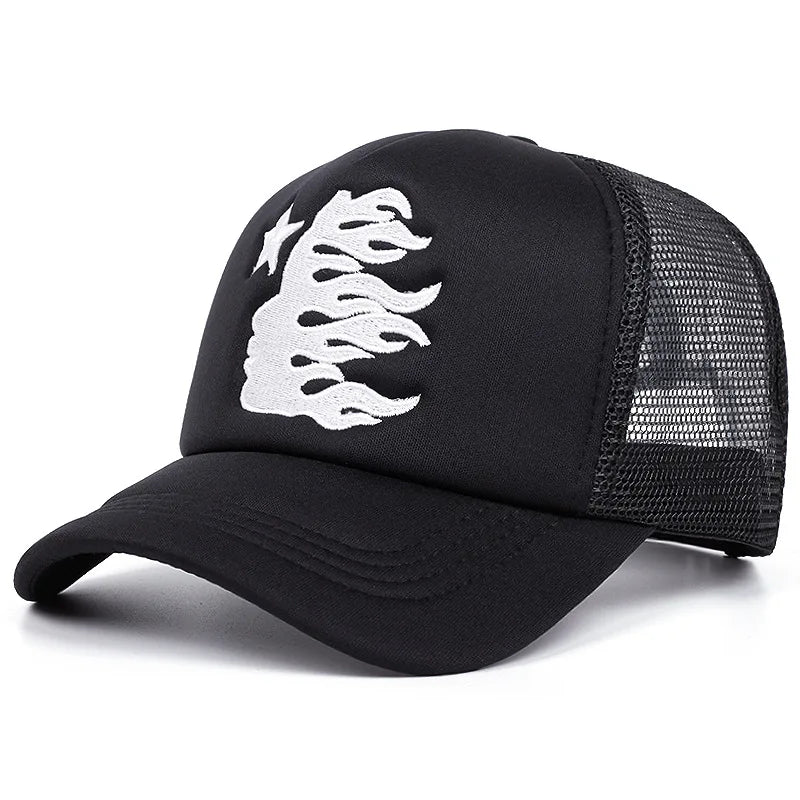 Summer Embroidered Side Face Pentagram Baseball Hats Outdoor Breathable Sunshade Mesh Hats Truck Driver Hats