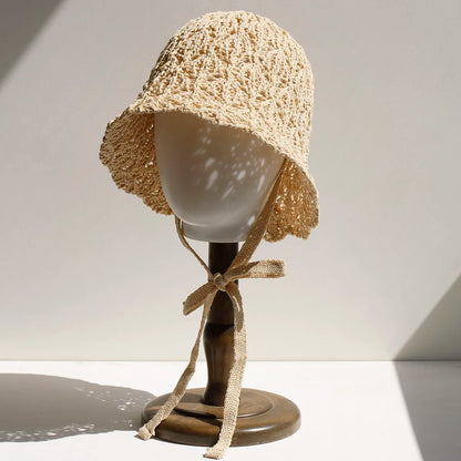 Women Bucket Hat Summer Hollow Out Thin Breathable Sun Hat