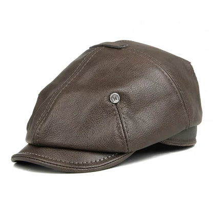 2025 Retro Men's Outdoor Leather Hat Winter Berets Male Warm Cap