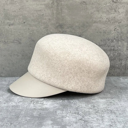 Gentle Beige Wool Equestrian Hat Female Autumn Winter