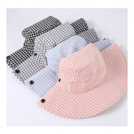 Korean Simple Plaid Bucket Hat Women's