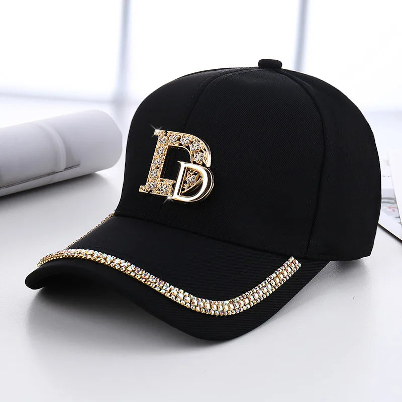 Fashion Diamond D Letter Baseball Cap For Women Summer