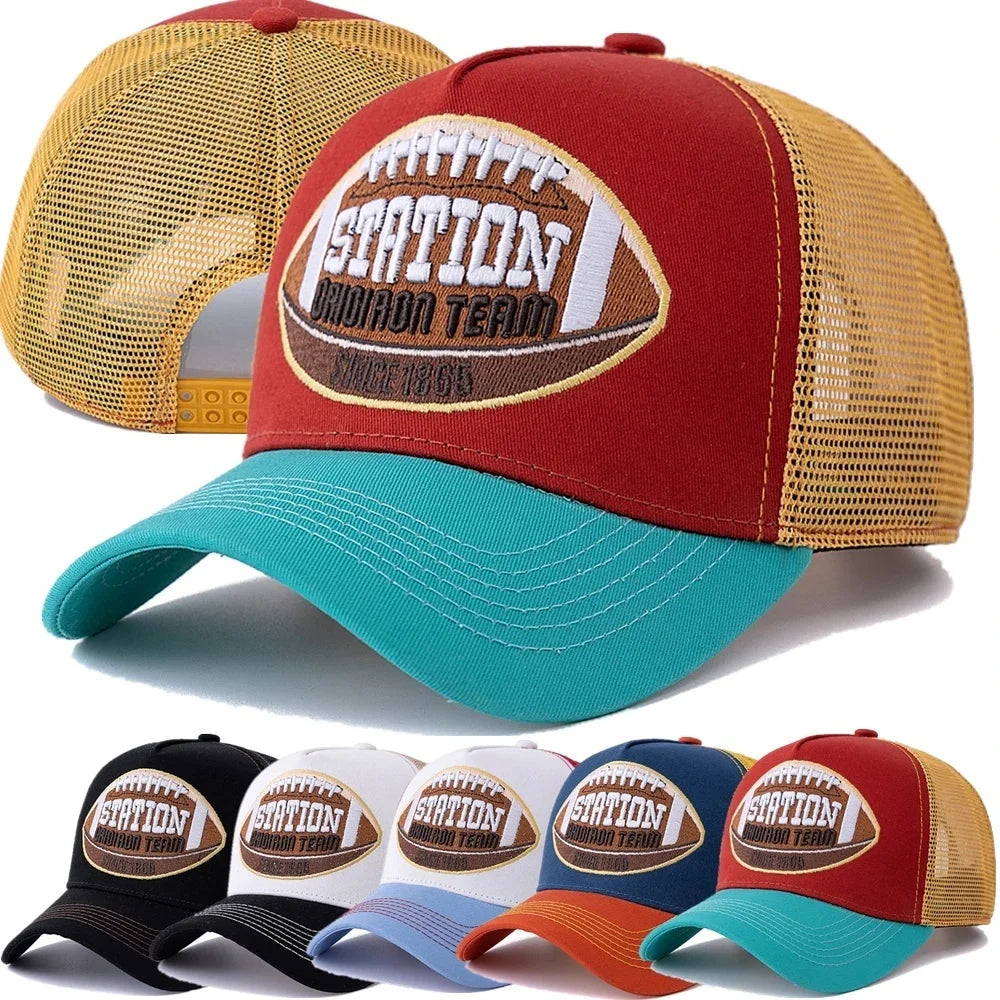 Unisex Rugby Pattern Mesh Trucker Hat Summer Breathable Baseball Cap
