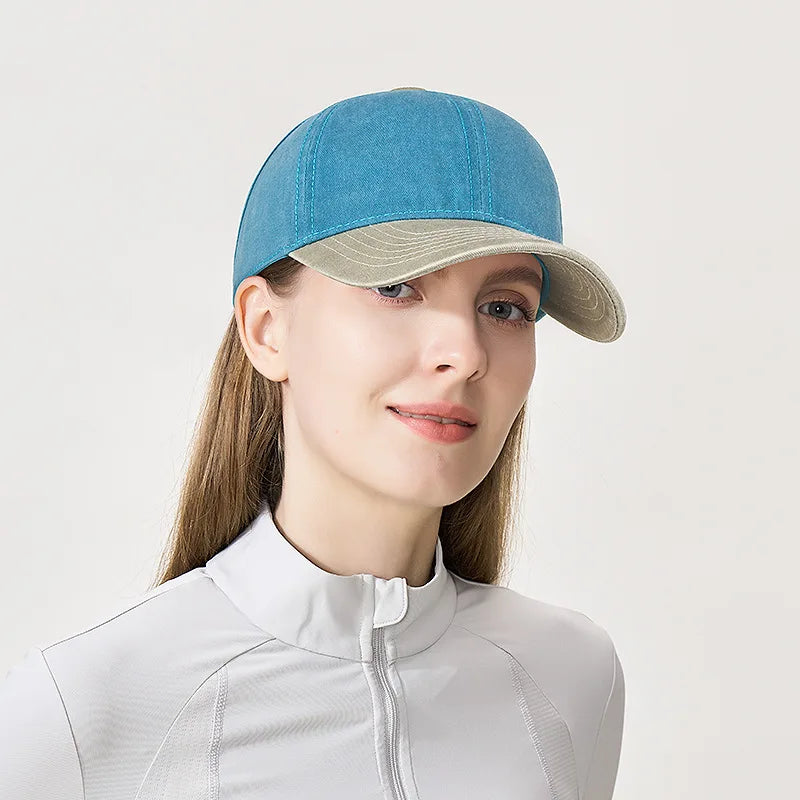 Spring And Summer New Washed Color-Blocked High Ponytail Baseball Cap