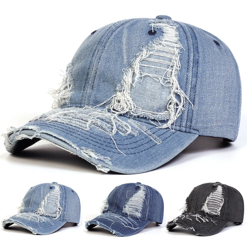 Unisex Ripped Denim Water Wash Baseball Caps
