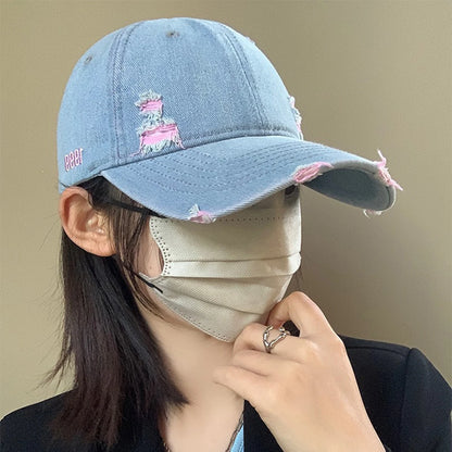 Women's Rainbow Denim Distressed Baseball Cap
