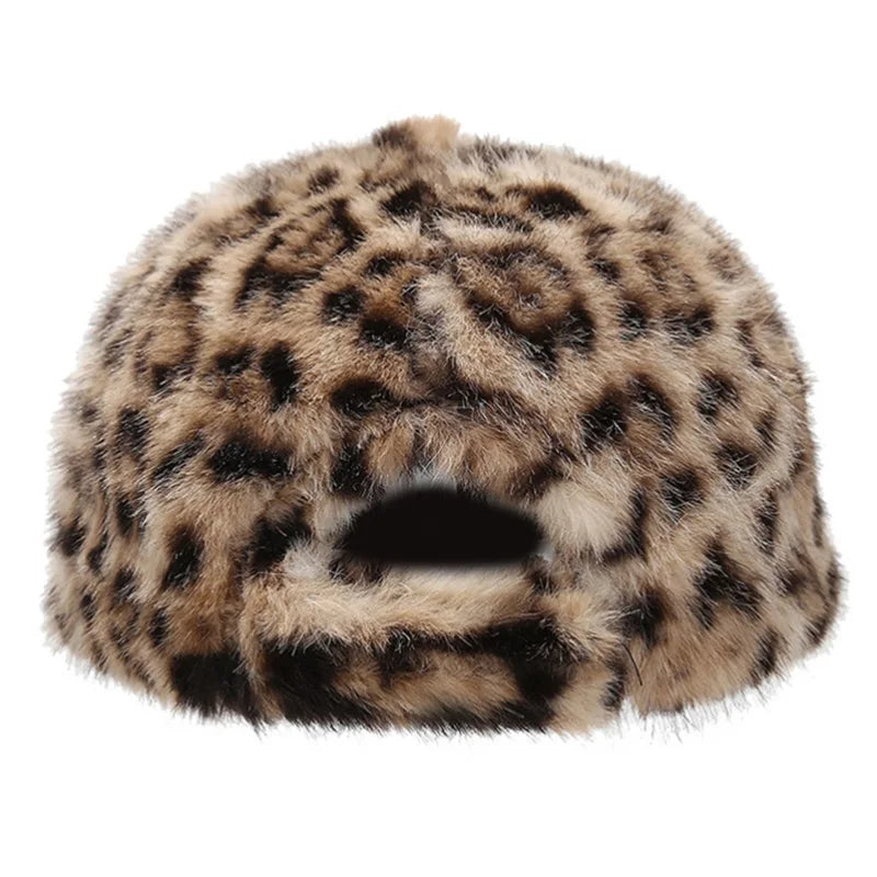 Chic Leopard Print Plush Baseball Cap