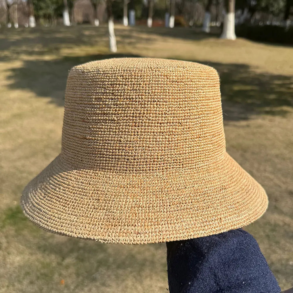 Designer Raffia Straw Hat Women Summer Beach Bucket Sun Hats