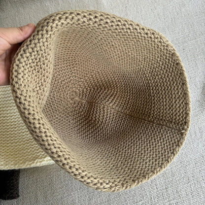 Women Wool Knit Bucket Hat Rolled Brim Warm Fisherman Cap For Autumn Winter