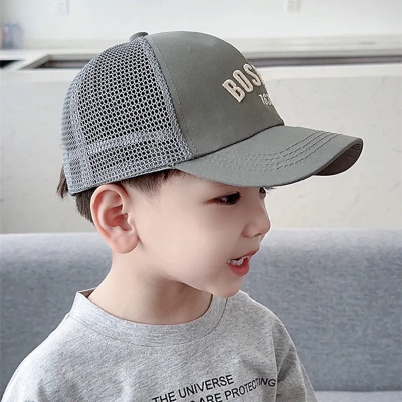Summer Baby Mesh Baseball Cap Letter Embroidery Kids Peaked Hat For Boy Girl Solid Color Breathable Children Sun Hats