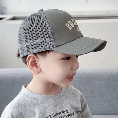 Summer Baby Mesh Baseball Cap Letter Embroidery Kids Peaked Hat For Boy Girl Solid Color Breathable Children Sun Hats