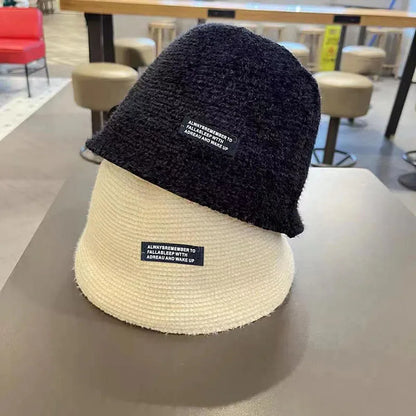 Kids Plush Knit Bucket Hat Autumn Winter Windproof Fisherman Cap