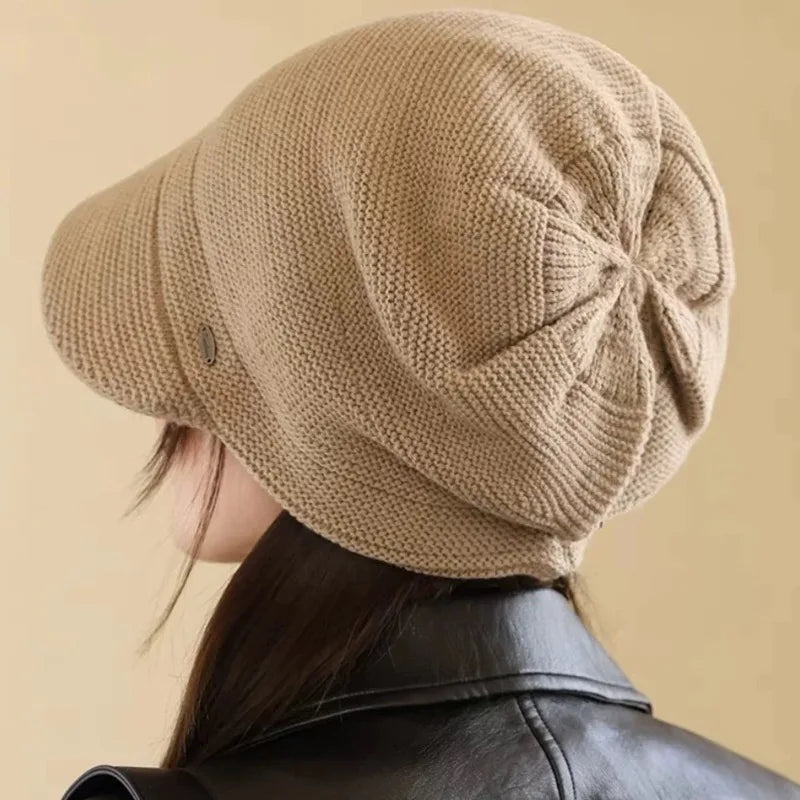 Winter Knitted Slouchy Beanie With Ear Flaps Thermal Duckbill Cap