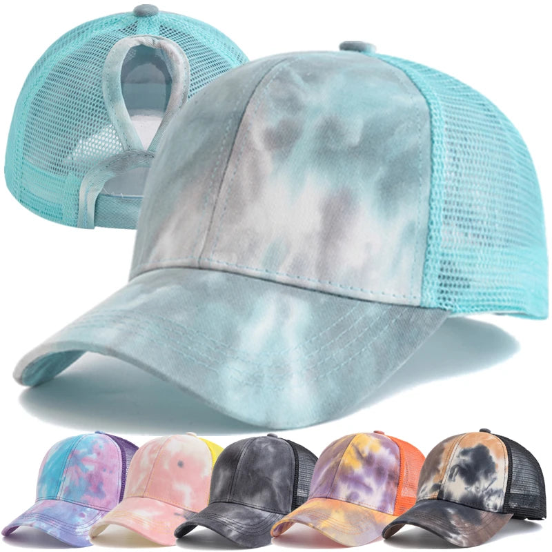 Women Ponytail Cap Tie Dyeing Design Baseball Cap Female